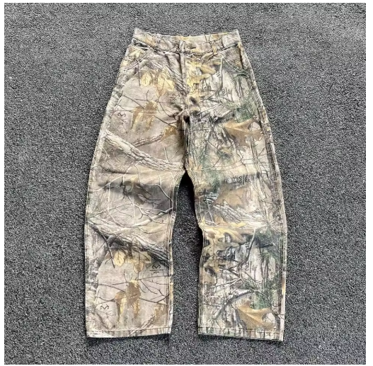 2000s Retro Leaf Print Baggy Jeans – Hip Hop Streetwear Loose Fit