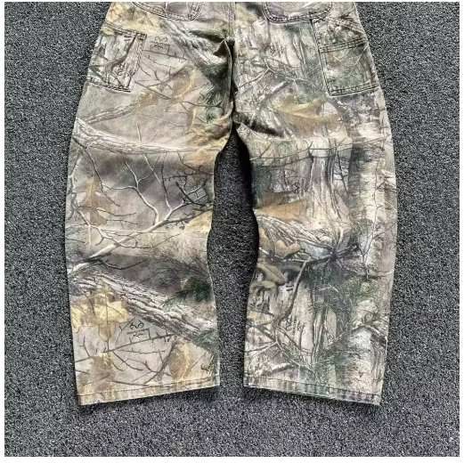 2000s Retro Leaf Print Baggy Jeans – Hip Hop Streetwear Loose Fit