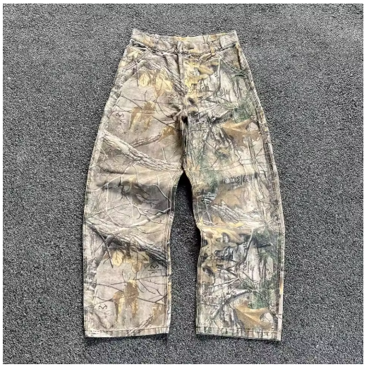 2000s Retro Leaf Print Baggy Jeans – Hip Hop Streetwear Loose Fit